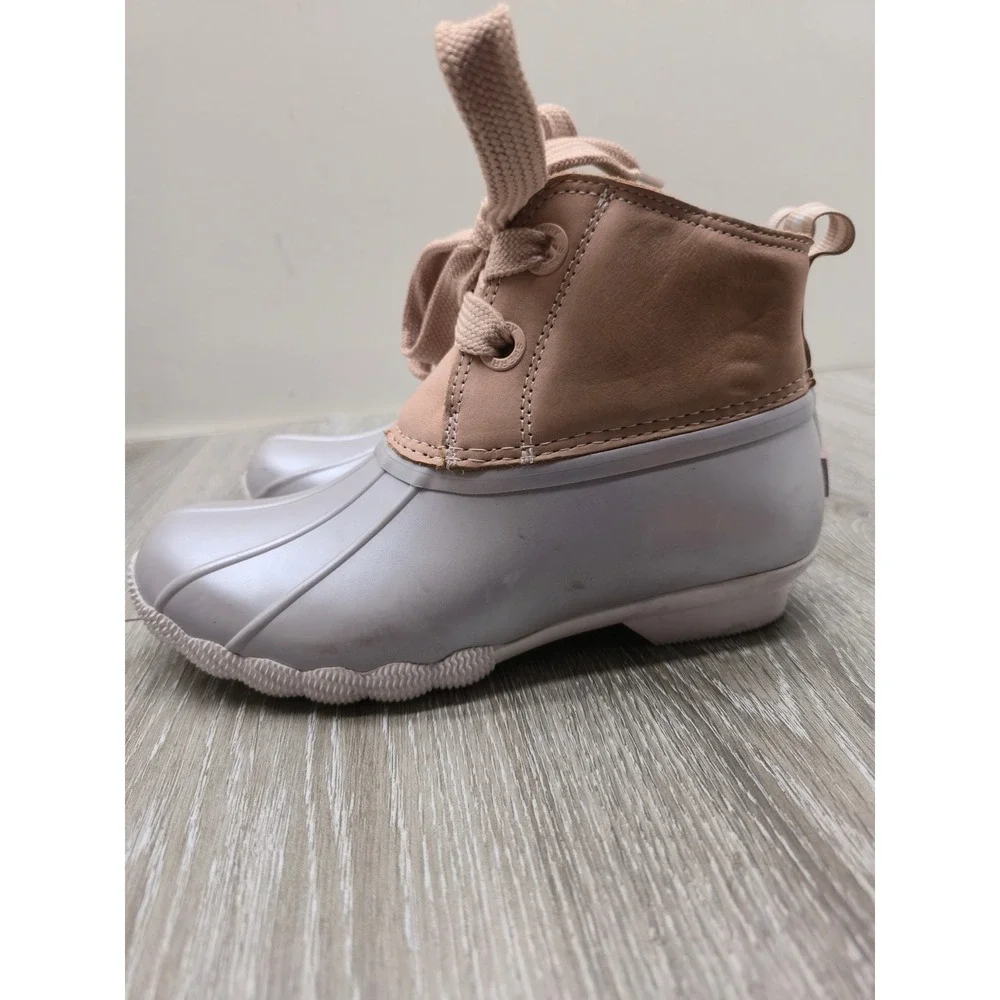 Sperry Saltwater Pearlized Duck Boots Rose Dust Leather Rubber‎ Womens 5.5